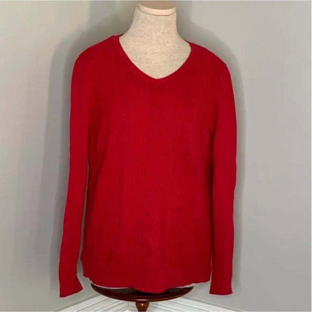 Talbots Red V-Neck Long Sleeve Knit Sweater Size Small
